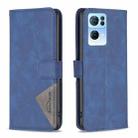 For OPPO Reno7 5G Global BF05 Magnetic Buckle Rhombus Texture Leather Phone Case(Blue) - 1