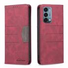 For OnePlus Nord N200 5G Magnetic Splicing Leather Phone Case(Red) - 1