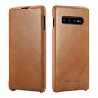 For Samsung Galaxy S10 ICARER First Layer Cowhide Flip Phone Case(Khaki) - 1