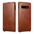 For Samsung Galaxy S10+ ICARER First Layer Cowhide Flip Phone Case(Brown) - 1