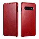 For Samsung Galaxy S10+ ICARER First Layer Cowhide Flip Phone Case(Red) - 1