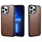 For iPhone 13 Pro Max ICARER Cowhide Leather TPU Back Phone Case (Brown) - 1