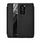 For Huawei P40 Plating Grain Cowhide Leather Flip Phone Case(Black) - 1