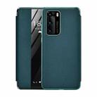 For Huawei P40 Plating Grain Cowhide Leather Flip Phone Case(Green) - 1