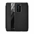 For Huawei P40 Pro Plating Grain Cowhide Leather Flip Phone Case(Black) - 1