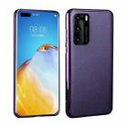 For Huawei P40 Plating Cowhide Leather + PC Back Phone Case(Purple) - 1