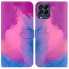For Samsung Galaxy M53 5G Watercolor Pattern Flip Leather Phone Case(Purple Red) - 1