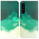 For Sony Xperia 1 IV Watercolor Pattern Flip Leather Phone Case(Cyan Green) - 1