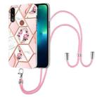 For Motorola Moto E7 Power / E7i Power Splicing Marble Flower Pattern TPU Phone Case with Lanyard(Pink Flower) - 1