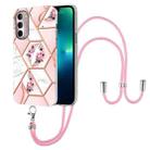 For Motorola Moto G Stylus 2022 4G Splicing Marble Flower Pattern TPU Phone Case with Lanyard(Pink Flower) - 1