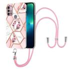 For Motorola Moto G30 / G20 / G10 / G10 Power Splicing Marble Flower Pattern TPU Phone Case with Lanyard(Pink Flower) - 1