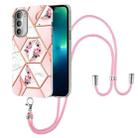 For Motorola Moto G51 5G Splicing Marble Flower Pattern TPU Phone Case with Lanyard(Pink Flower) - 1