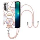 For Motorola Moto G51 5G Splicing Marble Flower Pattern TPU Phone Case with Lanyard(Imperial Crown) - 1