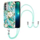 For Motorola Moto G51 5G Splicing Marble Flower Pattern TPU Phone Case with Lanyard(Blue Flower) - 1