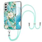 For Samsung Galaxy S22 5G Splicing Marble Flower Pattern TPU Phone Case with Lanyard(Blue Flower) - 1