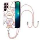 For Samsung Galaxy S22 Ultra 5G Splicing Marble Flower Pattern TPU Phone Case with Lanyard(Imperial Crown) - 1
