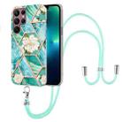 For Samsung Galaxy S22 Ultra 5G Splicing Marble Flower Pattern TPU Phone Case with Lanyard(Blue Flower) - 1