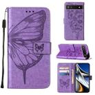 For Google Pixel 6a 5G Embossed Butterfly Leather Phone Case(Light Purple) - 1