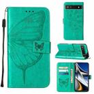 For Google Pixel 6a 5G Embossed Butterfly Leather Phone Case(Green) - 1