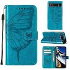 For Google Pixel 6a 5G Embossed Butterfly Leather Phone Case(Blue) - 1