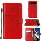 For Google Pixel 6a 5G Embossed Butterfly Leather Phone Case(Red) - 1