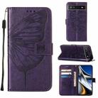 For Google Pixel 6a 5G Embossed Butterfly Leather Phone Case(Dark Purple) - 1