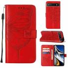 For Google Pixel 7 5G Embossed Butterfly Leather Phone Case(Red) - 1