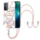 For OPPO A74 5G / A93 5G / A54 5G / A93s 5G Splicing Marble Flower Pattern TPU Phone Case with Lanyard(Imperial Crown) - 1