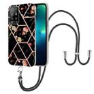 For OPPO A94 5G / A95 5G Splicing Marble Flower Pattern TPU Phone Case with Lanyard(Black Flower) - 1