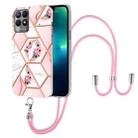 For OPPO Realme 8i Splicing Marble Flower Pattern TPU Phone Case with Lanyard(Pink Flower) - 1