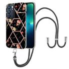 For OPPO Reno6 5G Splicing Marble Flower Pattern TPU Phone Case with Lanyard(Black Flower) - 1