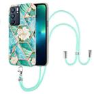 For OPPO Reno6 5G Splicing Marble Flower Pattern TPU Phone Case with Lanyard(Blue Flower) - 1