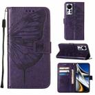 For Infinix Hot 11s NFC Embossed Butterfly Leather Phone Case(Dark Purple) - 1