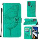 For Motorola Moto G Power 2022 Embossed Butterfly Leather Phone Case(Green) - 1