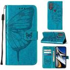 For Motorola Moto G Power 2022 Embossed Butterfly Leather Phone Case(Blue) - 1