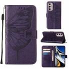 For Motorola Moto G Stylus 4G 2022 Embossed Butterfly Leather Phone Case(Dark Purple) - 1