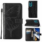 For Motorola Moto G22 Embossed Butterfly Leather Phone Case(Black) - 1