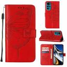 For Motorola Moto G22 Embossed Butterfly Leather Phone Case(Red) - 1