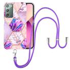 For Samsung Galaxy Note20 Electroplating Splicing Marble TPU Phone Case with Lanyard(Light Purple) - 1