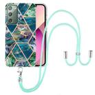 For Samsung Galaxy Note20 Electroplating Splicing Marble TPU Phone Case with Lanyard(Blue Green) - 1