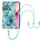 For Samsung Galaxy Note20 Electroplating Splicing Marble TPU Phone Case with Lanyard(Green) - 1