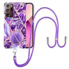 For Samsung Galaxy Note20 Ultra Electroplating Splicing Marble TPU Phone Case with Lanyard(Dark Purple) - 1