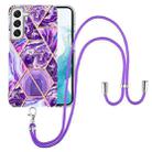 For Samsung Galaxy S22 5G Electroplating Splicing Marble TPU Phone Case with Lanyard(Dark Purple) - 1
