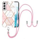 For Samsung Galaxy S22 5G Electroplating Splicing Marble TPU Phone Case with Lanyard(Pink White) - 1