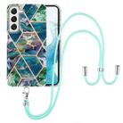 For Samsung Galaxy S22 5G Electroplating Splicing Marble TPU Phone Case with Lanyard(Blue Green) - 1