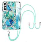 For Samsung Galaxy S22 5G Electroplating Splicing Marble TPU Phone Case with Lanyard(Green) - 1