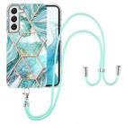 For Samsung Galaxy S22 5G Electroplating Splicing Marble TPU Phone Case with Lanyard(Blue) - 1