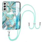 For Samsung Galaxy S22+ 5G Electroplating Splicing Marble TPU Phone Case with Lanyard(Blue) - 1