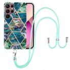 For Samsung Galaxy S22 Ultra 5G Electroplating Splicing Marble TPU Phone Case with Lanyard(Blue Green) - 1