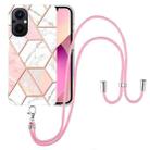 For OnePlus Nord N20 5G Electroplating Splicing Marble TPU Phone Case with Lanyard(Pink White) - 1